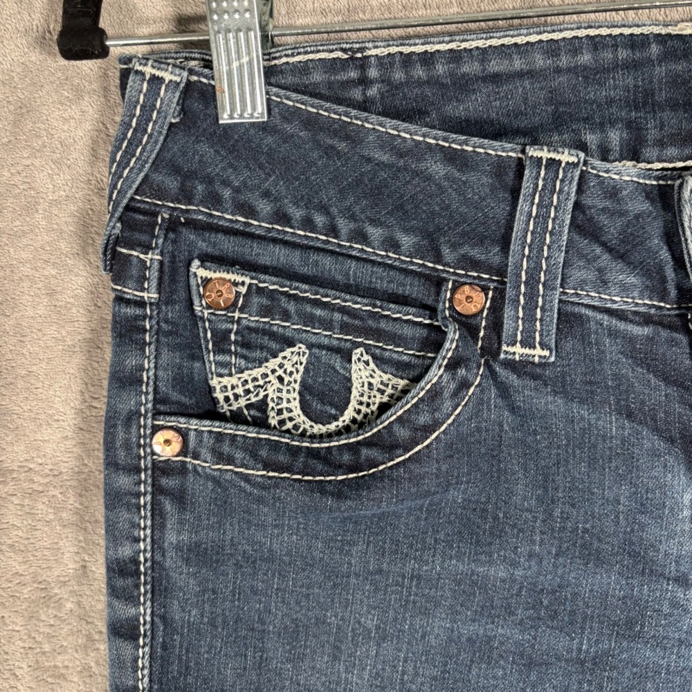 Vintage True Religion Womens Jeans Size 28 Dark Wash USA Rhinestone Embellished - Picture 8 of 16
